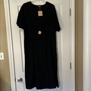 BloomChic Black Midi Dress with Gold Accent